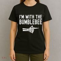 IM With The Bumblebee Funny Skeleton Halloween Couples T-Shirt thumb 4