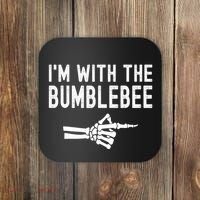IM With The Bumblebee Funny Skeleton Halloween Couples Coaster thumb 0