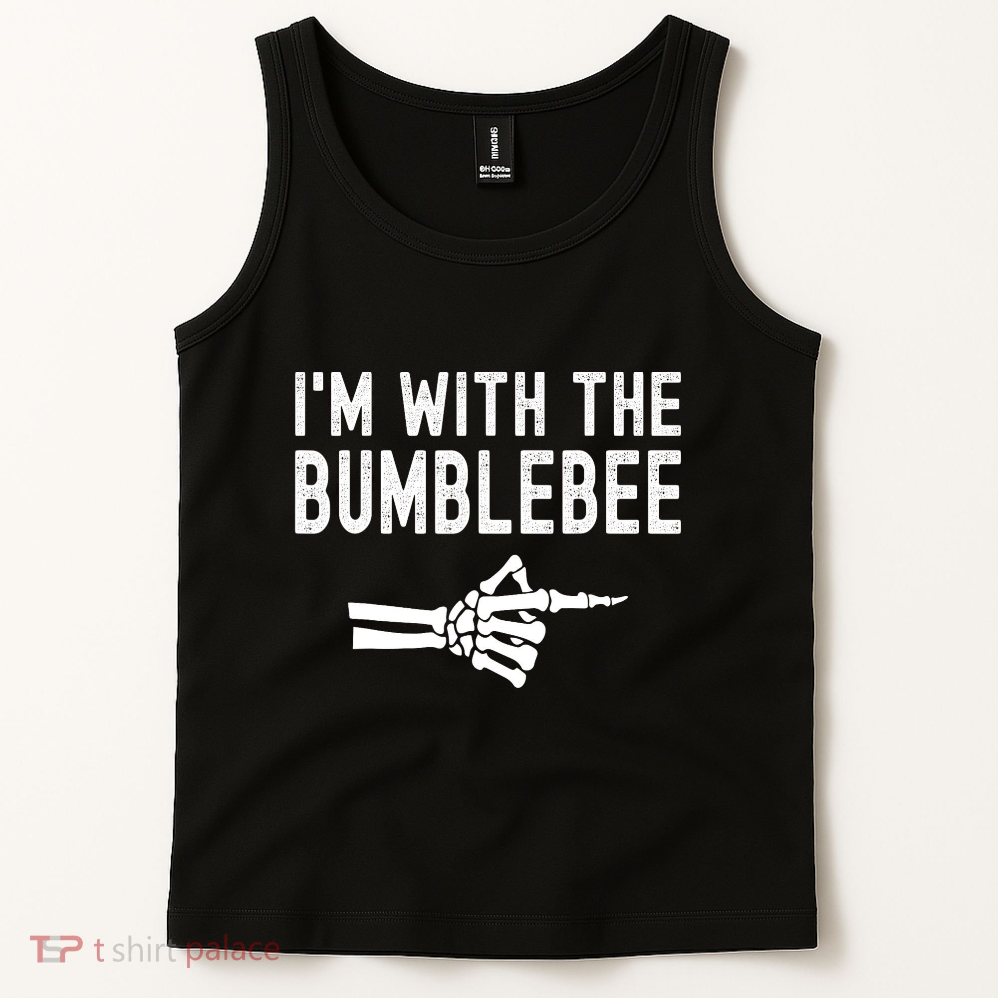 IM With The Bumblebee Funny Skeleton Halloween Couples Tank Top