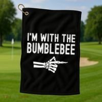 IM With The Bumblebee Funny Skeleton Halloween Couples Golf Towel thumb 1