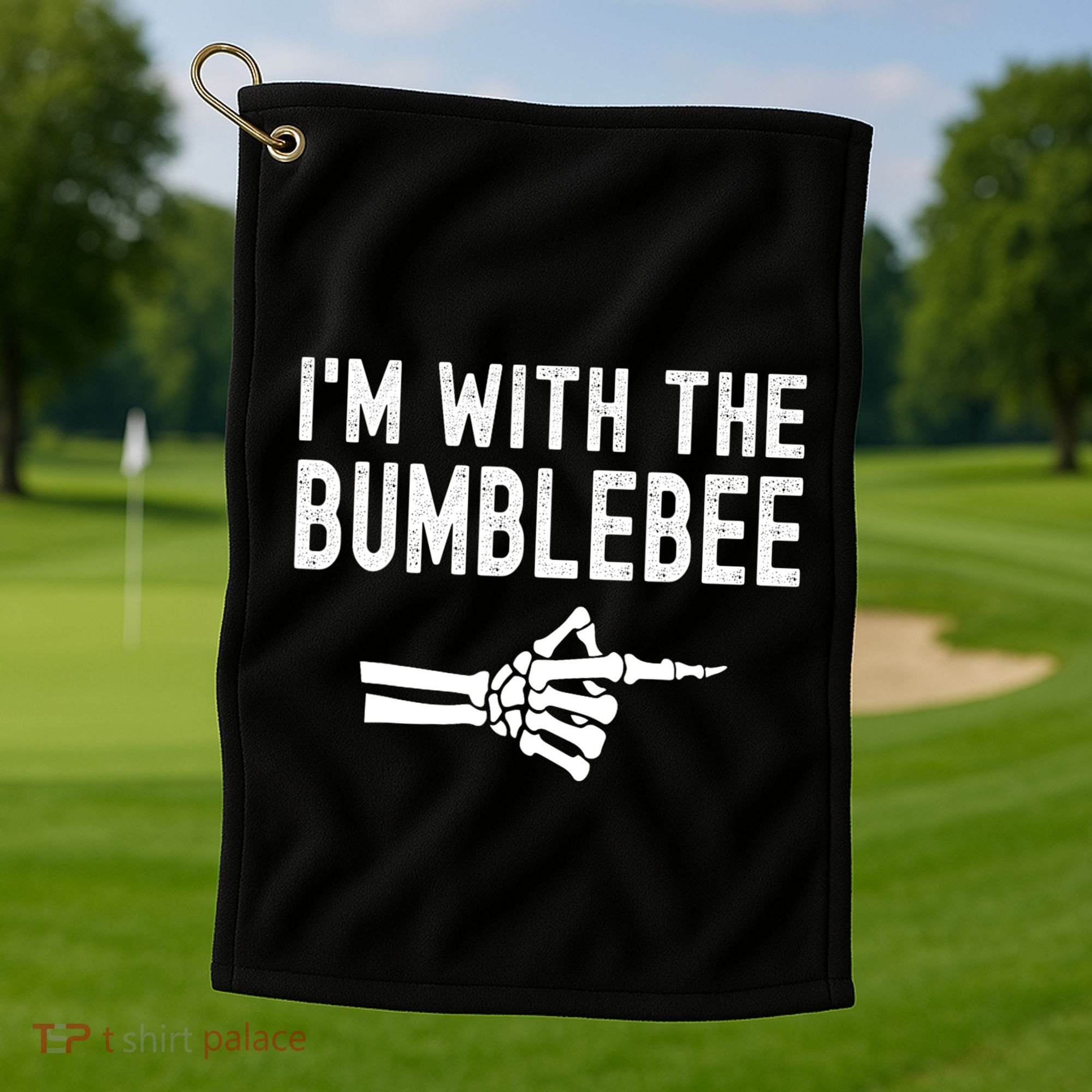 IM With The Bumblebee Funny Skeleton Halloween Couples Golf Towel
