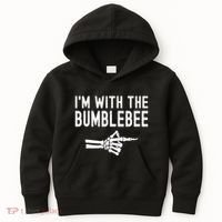 IM With The Bumblebee Funny Skeleton Halloween Couples Kids Hoodie thumb 0