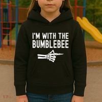 IM With The Bumblebee Funny Skeleton Halloween Couples Kids Hoodie thumb 3