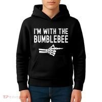 IM With The Bumblebee Funny Skeleton Halloween Couples Kids Hoodie thumb 4