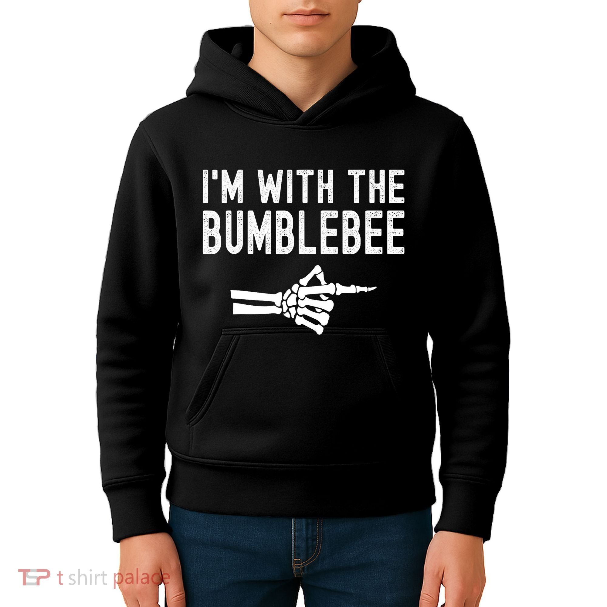 IM With The Bumblebee Funny Skeleton Halloween Couples Kids Hoodie