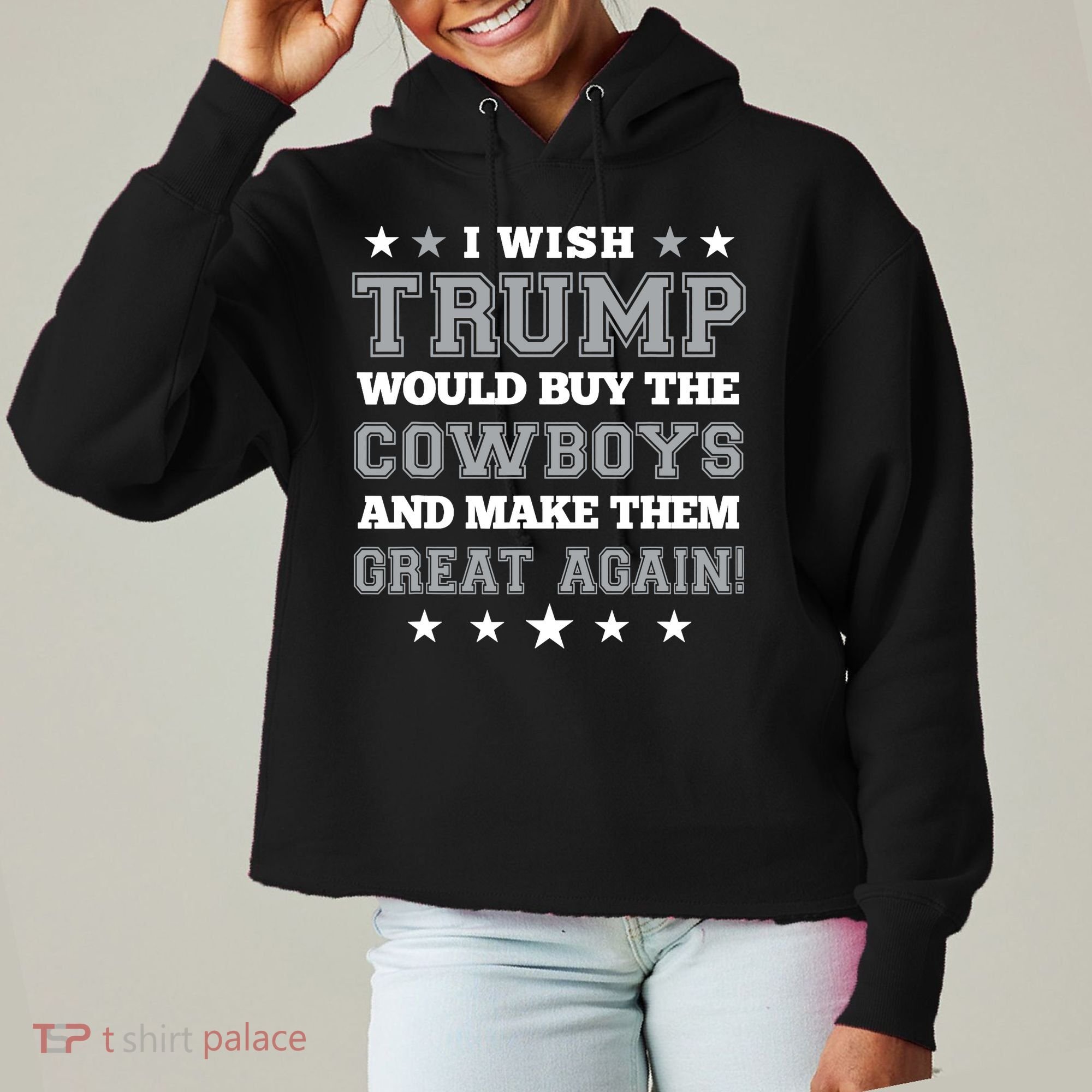 I Wish Trump And Make The Cowboys Great Again Ladies Heavyweight Boxy Pullover Hoodie