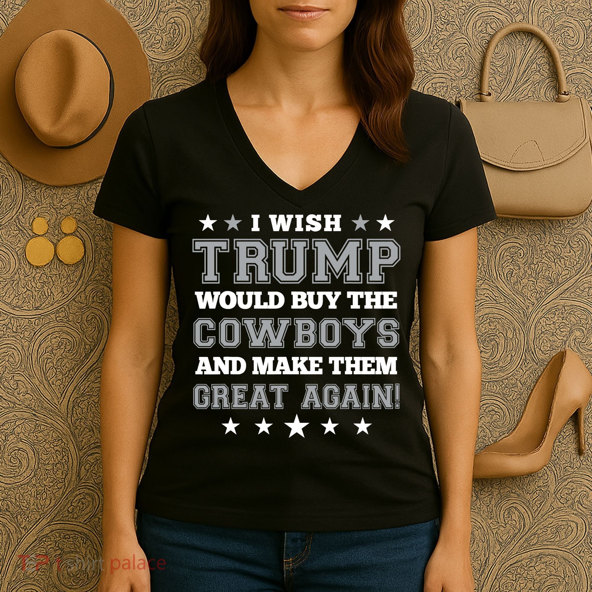 I Wish Trump And Make The Cowboys Great Again Women's V-Neck T-Shirt