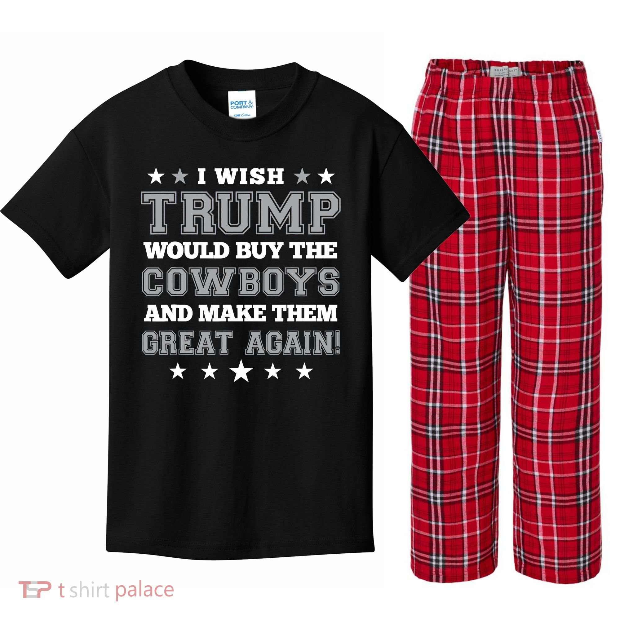 I Wish Trump And Make The Cowboys Great Again Kids Plaid Pajama Set