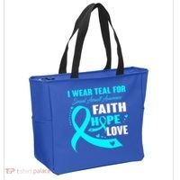 I Wear Teal For Sexual Assault Awareness Funny Gift Tote Bag thumb 2