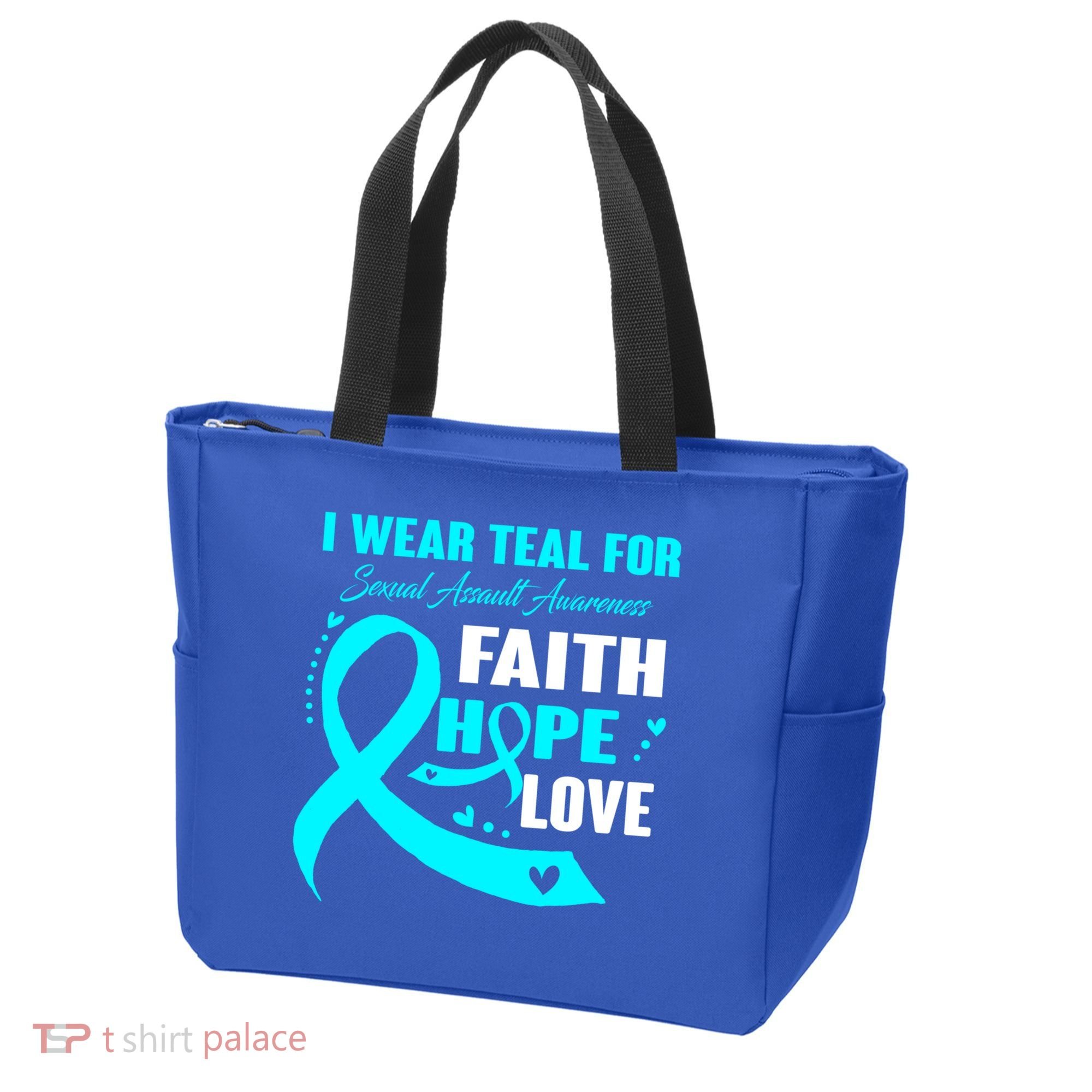 I Wear Teal For Sexual Assault Awareness Funny Gift Tote Bag