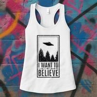 I Want To Believe Ufo Believer Alien Conspiracy Women's Tank Top thumb 3