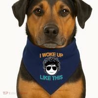 I Woke Up Like This Funny Emoji Smile Cool Face USA-Made Doggie Bandana thumb 1