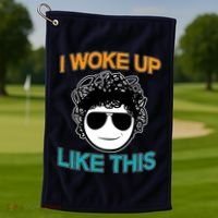I Woke Up Like This Funny Emoji Smile Cool Face Golf Towel thumb 1