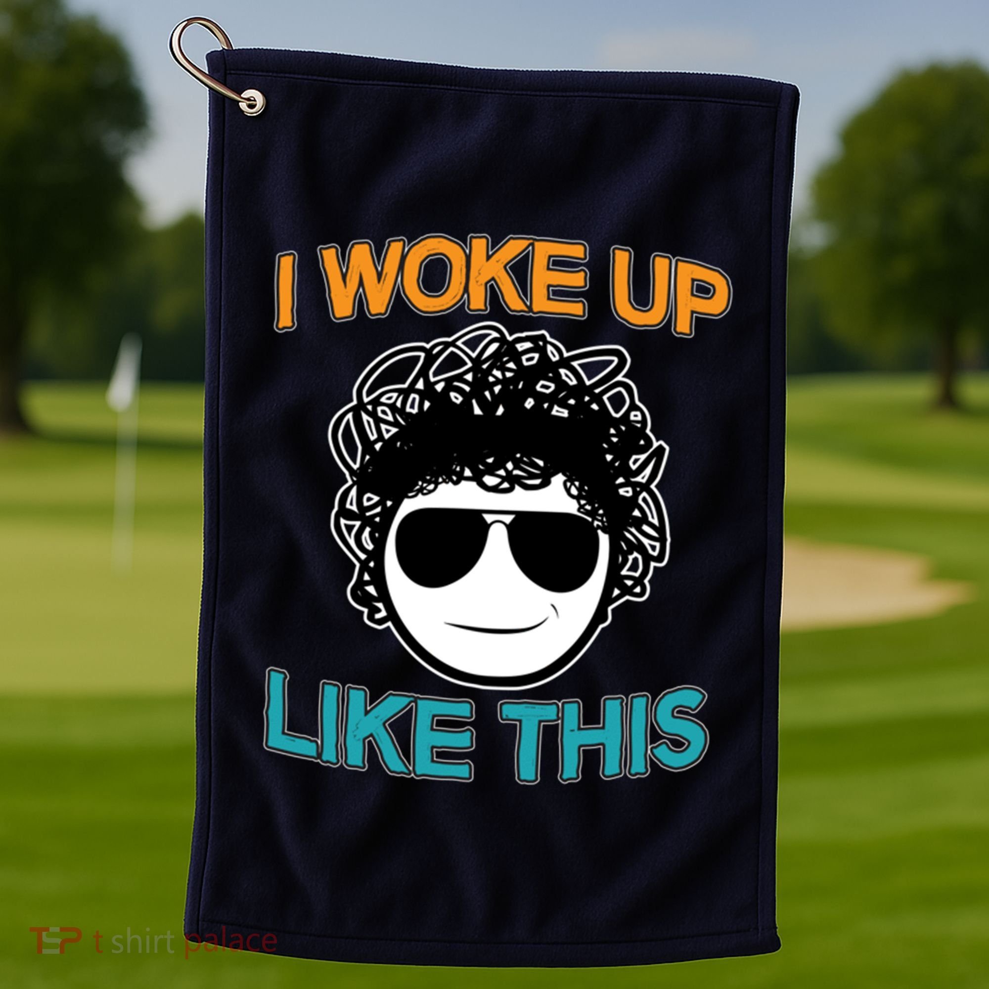 I Woke Up Like This Funny Emoji Smile Cool Face Golf Towel