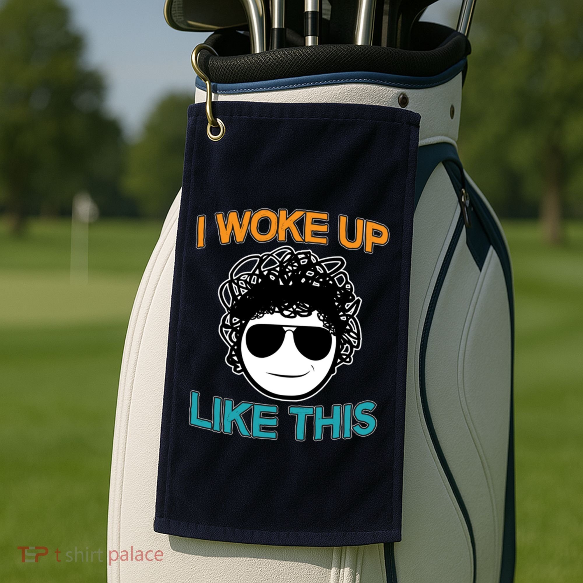 I Woke Up Like This Funny Emoji Smile Cool Face Golf Towel