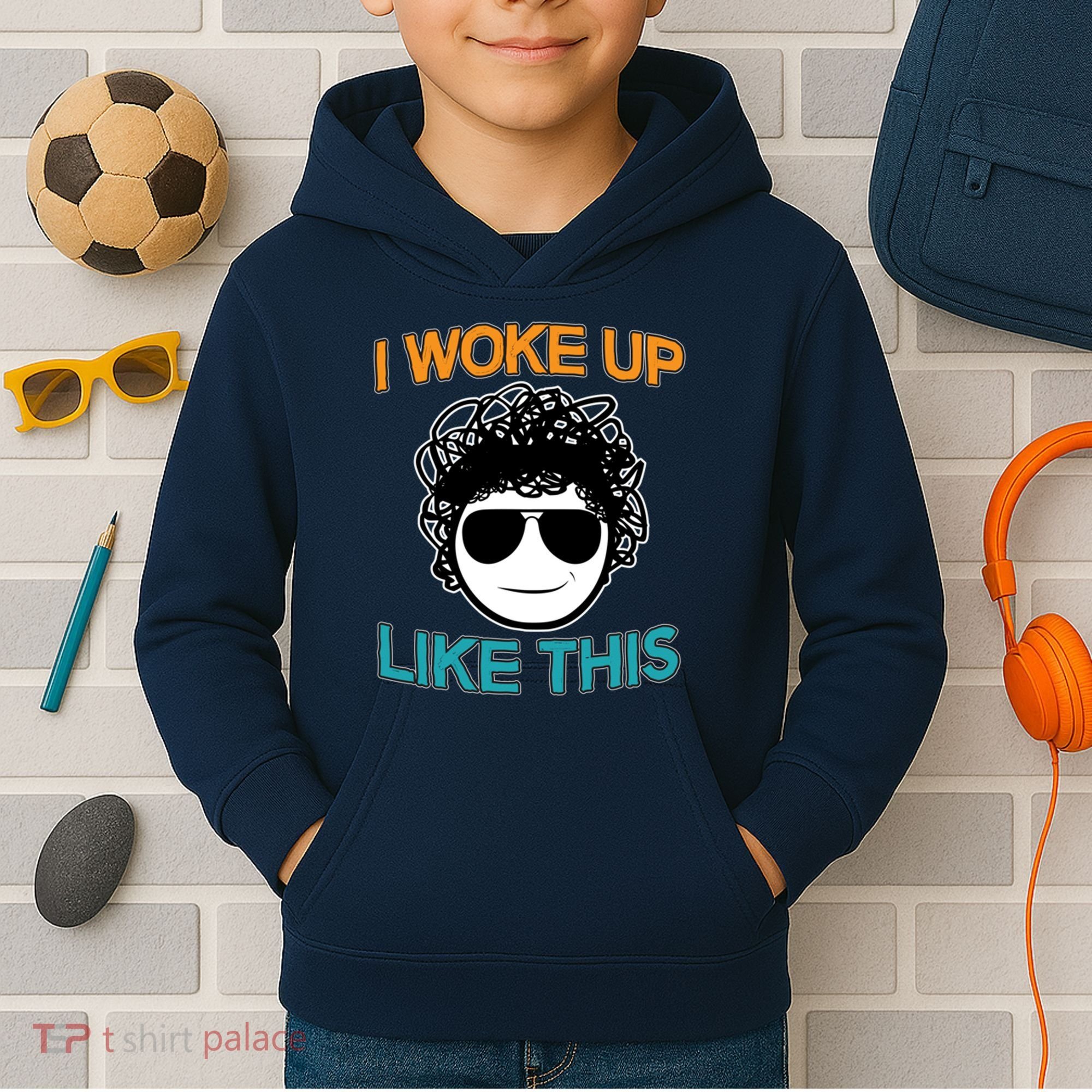 I Woke Up Like This Funny Emoji Smile Cool Face Kids Hoodie