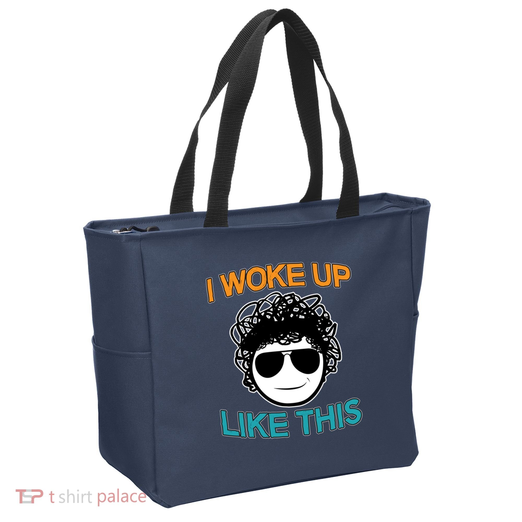 I Woke Up Like This Funny Emoji Smile Cool Face Tote Bag