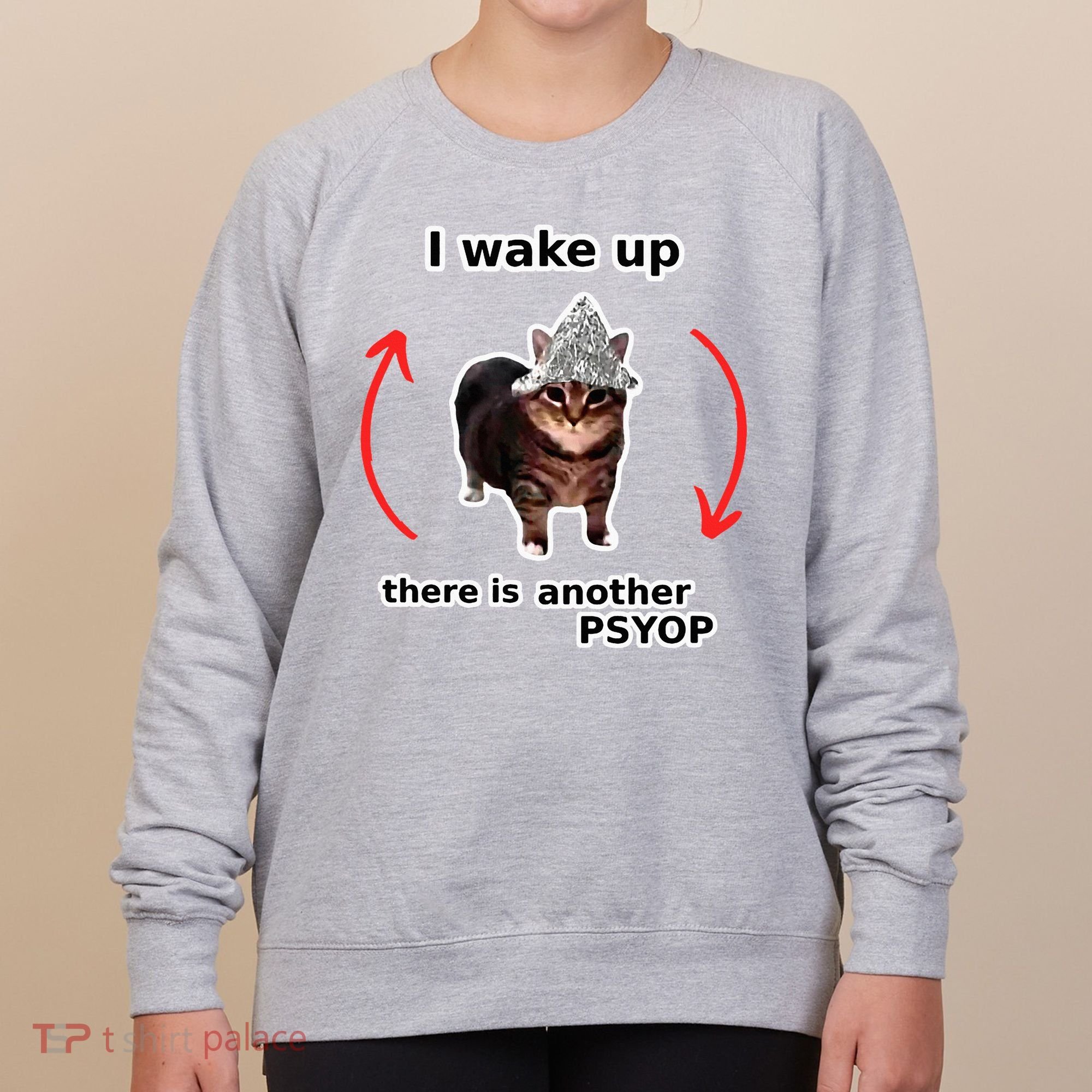 I Wake Up There Is Another Psyop Tin Foil Hat Cat Meme Women's Sweatshirt
