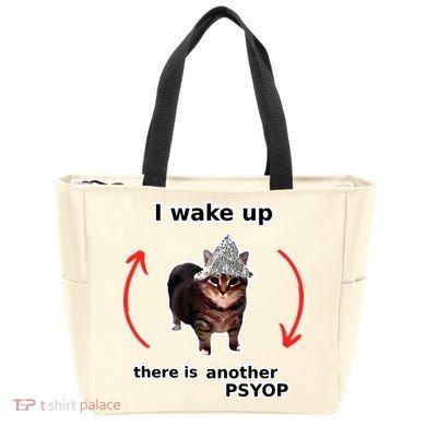 I Wake Up There Is Another Psyop Tin Foil Hat Cat Meme Tote Bag