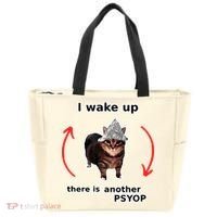 I Wake Up There Is Another Psyop Tin Foil Hat Cat Meme Tote Bag thumb 0