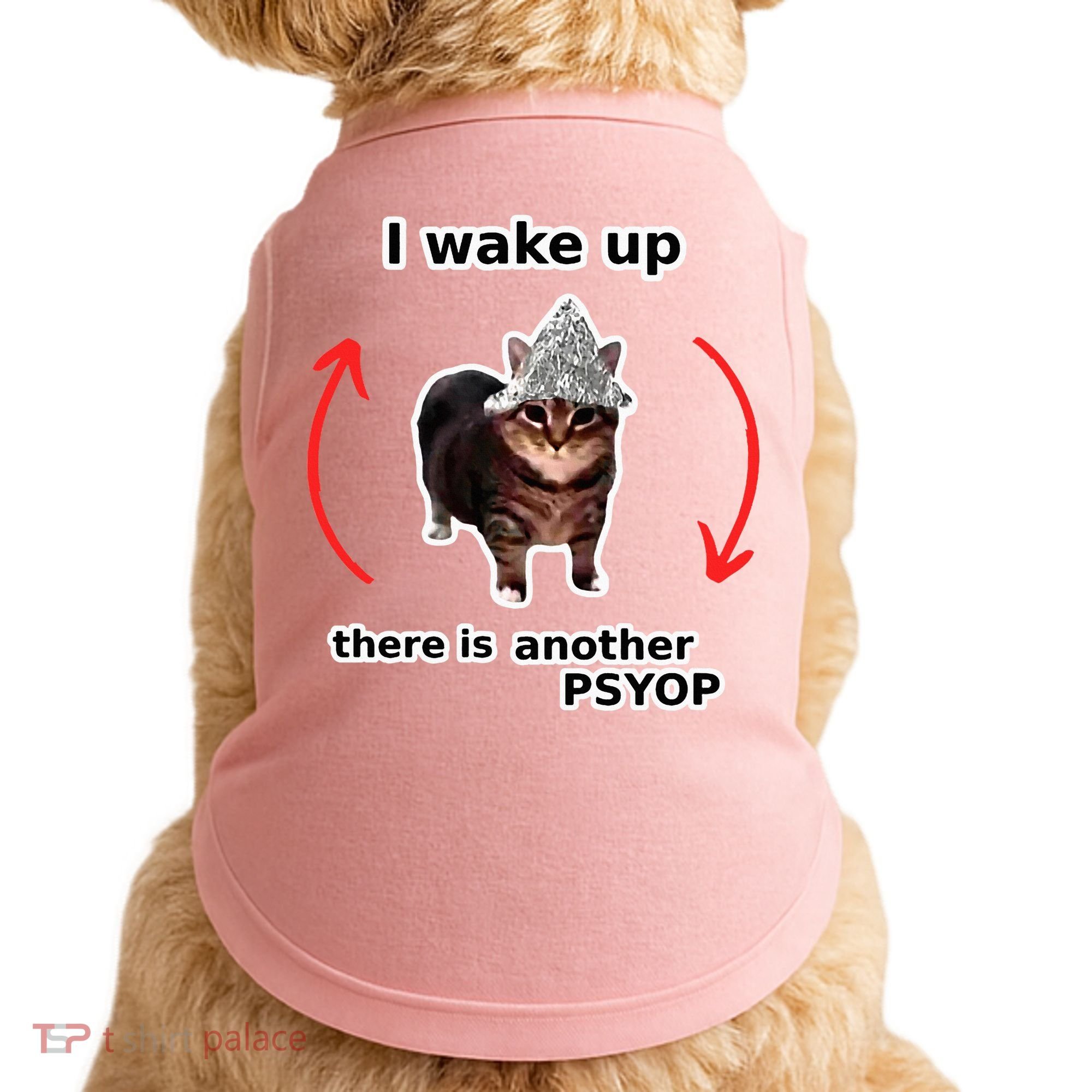 I Wake Up There Is Another Psyop Tin Foil Hat Cat Meme Doggie Tank