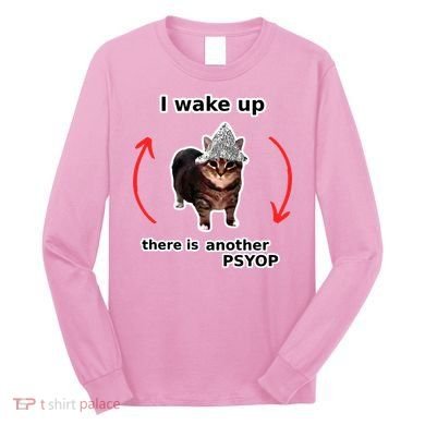 I Wake Up There Is Another Psyop Tin Foil Hat Cat Meme Long Sleeve Shirt