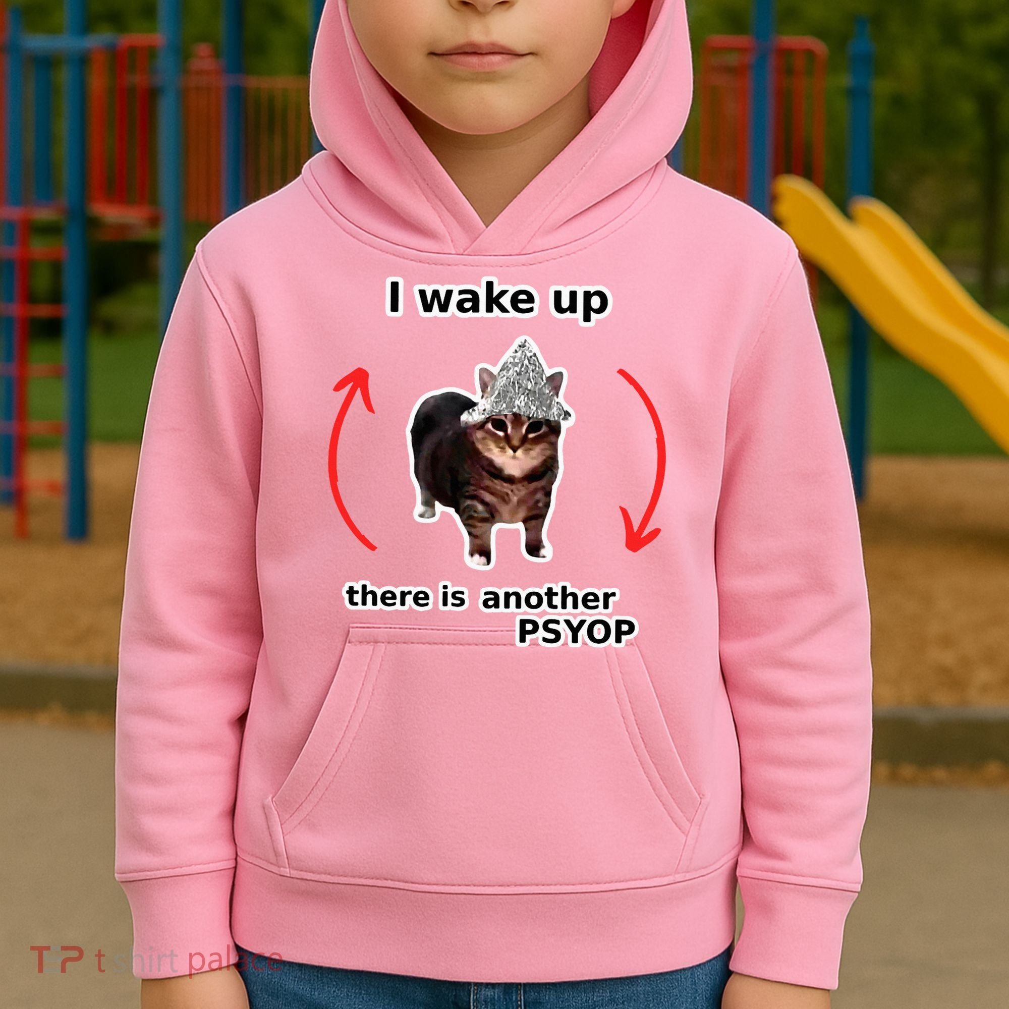 I Wake Up There Is Another Psyop Tin Foil Hat Cat Meme Kids Hoodie