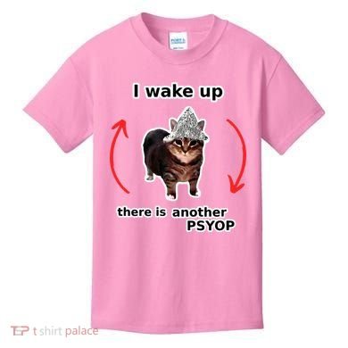 I Wake Up There Is Another Psyop Tin Foil Hat Cat Meme Kids T-Shirt