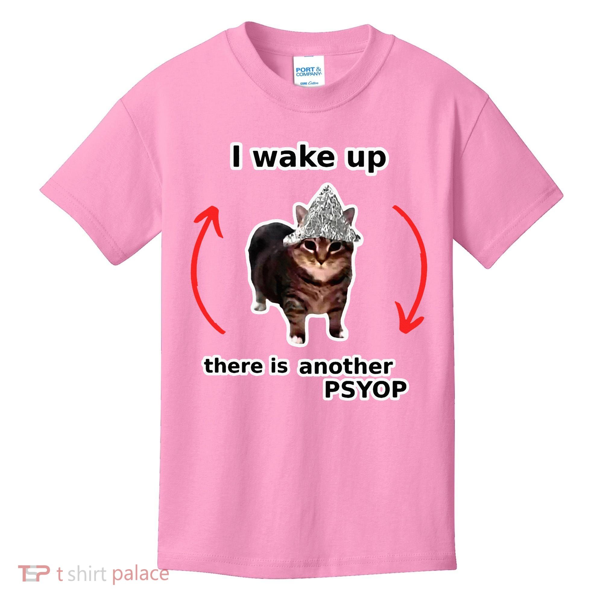 I Wake Up There Is Another Psyop Tin Foil Hat Cat Meme Kids T-Shirt
