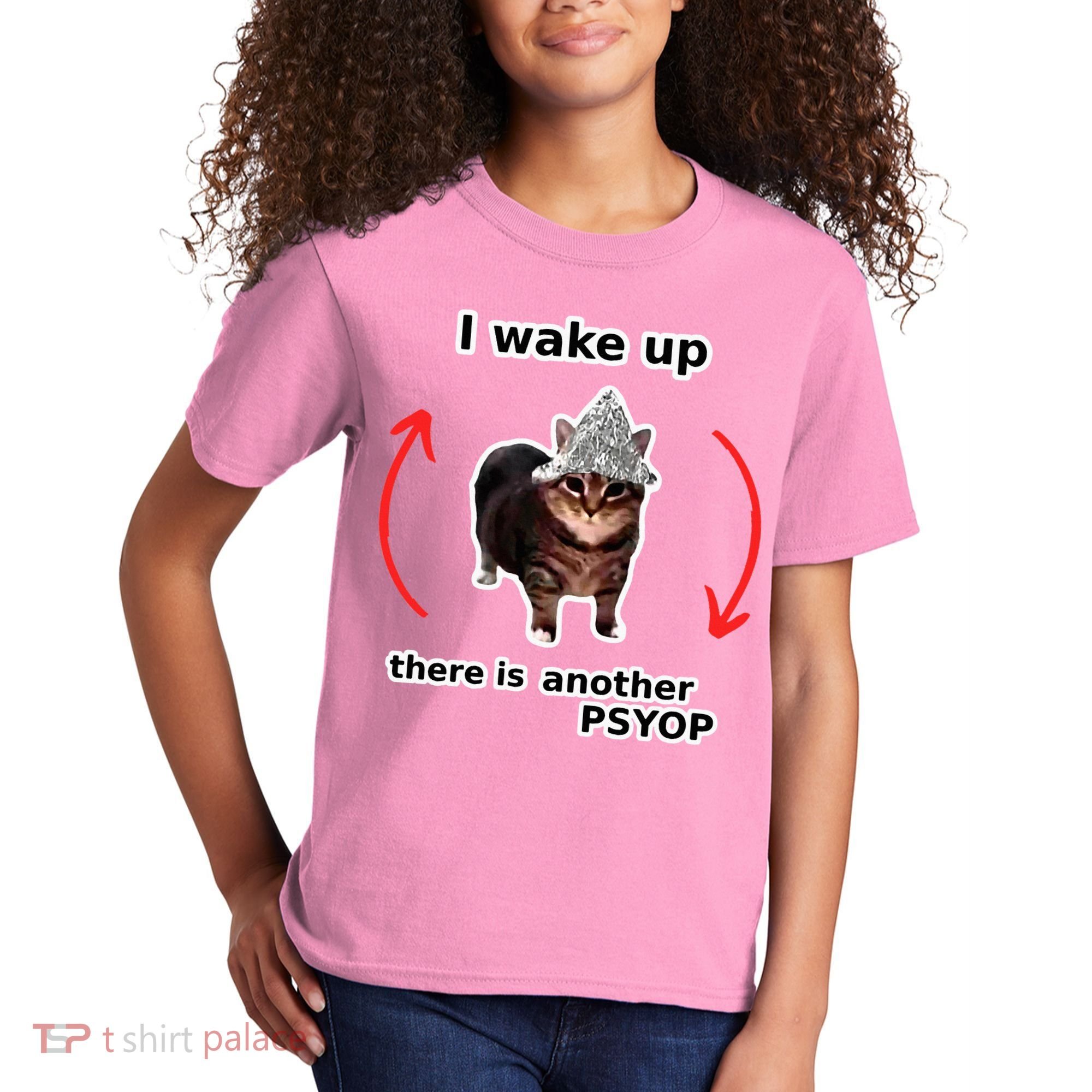 I Wake Up There Is Another Psyop Tin Foil Hat Cat Meme Kids T-Shirt