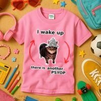 I Wake Up There Is Another Psyop Tin Foil Hat Cat Meme Kids T-Shirt thumb 3