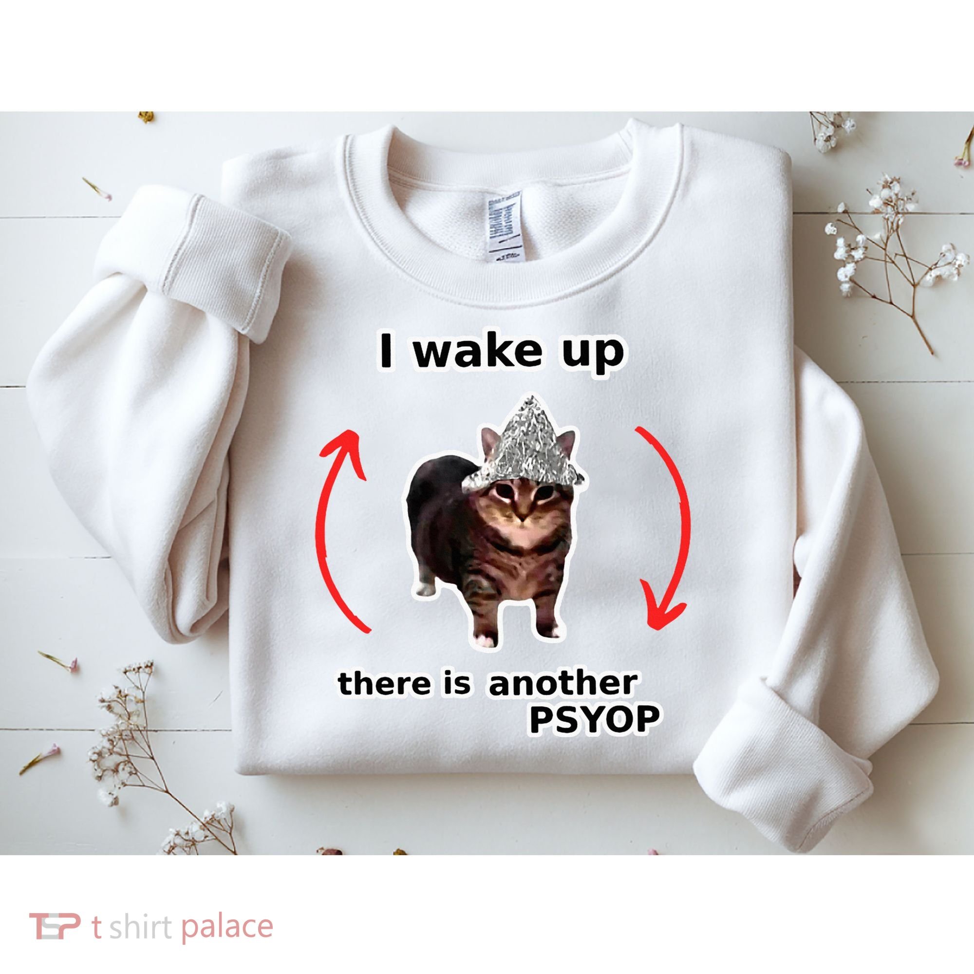 I Wake Up There Is Another Psyop Tin Foil Hat Cat Meme Sweatshirt