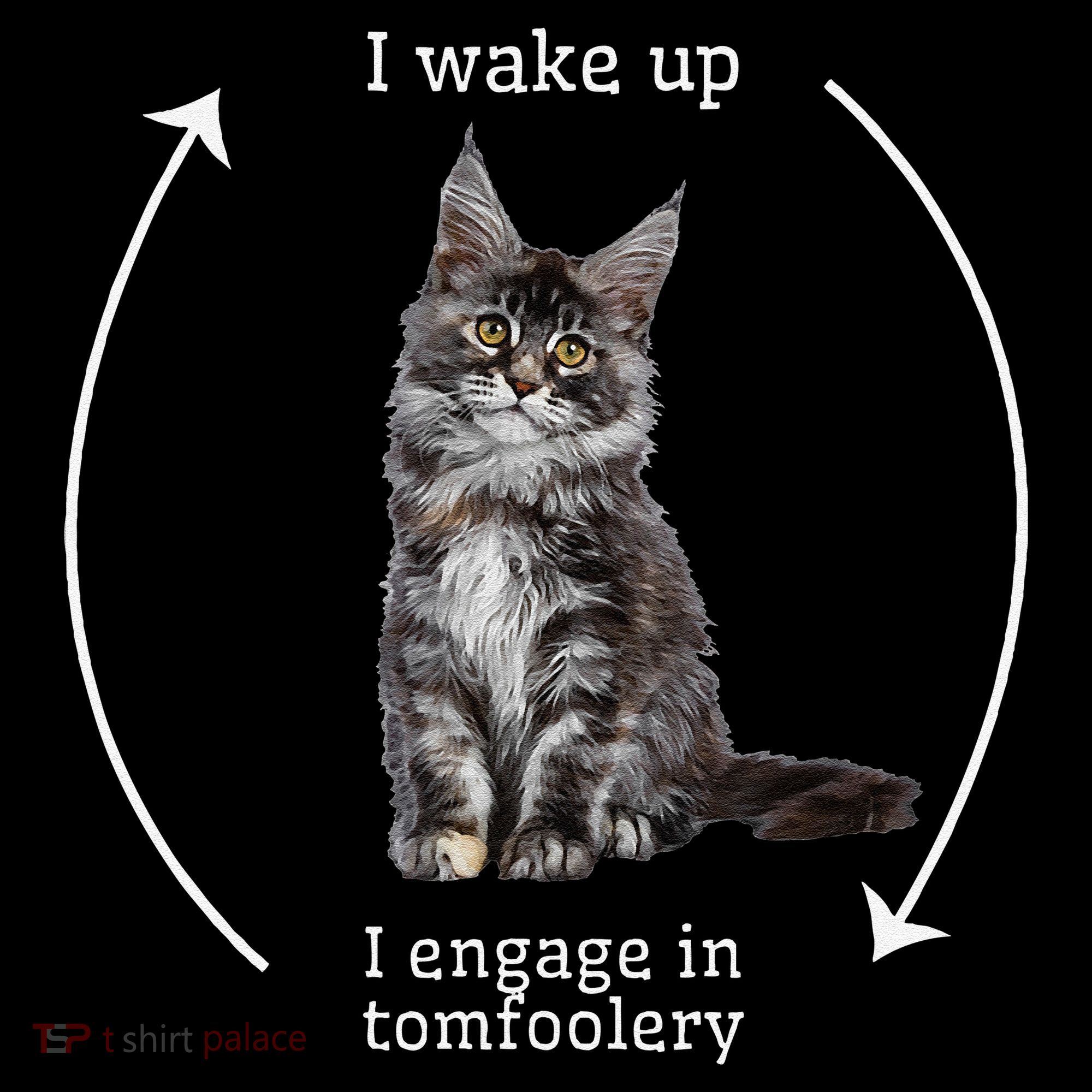 I Wake Up I Engage In Tomfoolery Silly Cat Meme Maine Coon Coffee Mug