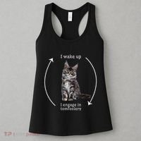 I Wake Up I Engage In Tomfoolery Silly Cat Meme Maine Coon Women's Tank Top thumb 3