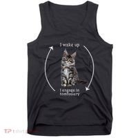 I Wake Up I Engage In Tomfoolery Silly Cat Meme Maine Coon Tank Top thumb 0