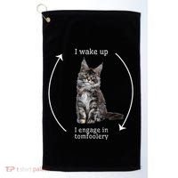 I Wake Up I Engage In Tomfoolery Silly Cat Meme Maine Coon Golf Towel thumb 0