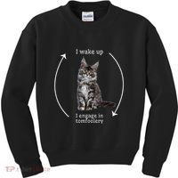 I Wake Up I Engage In Tomfoolery Silly Cat Meme Maine Coon Kids Sweatshirt thumb 0