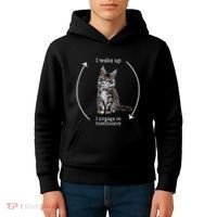 I Wake Up I Engage In Tomfoolery Silly Cat Meme Maine Coon Kids Hoodie thumb 4