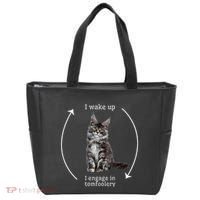 I Wake Up I Engage In Tomfoolery Silly Cat Meme Maine Coon Tote Bag thumb 0