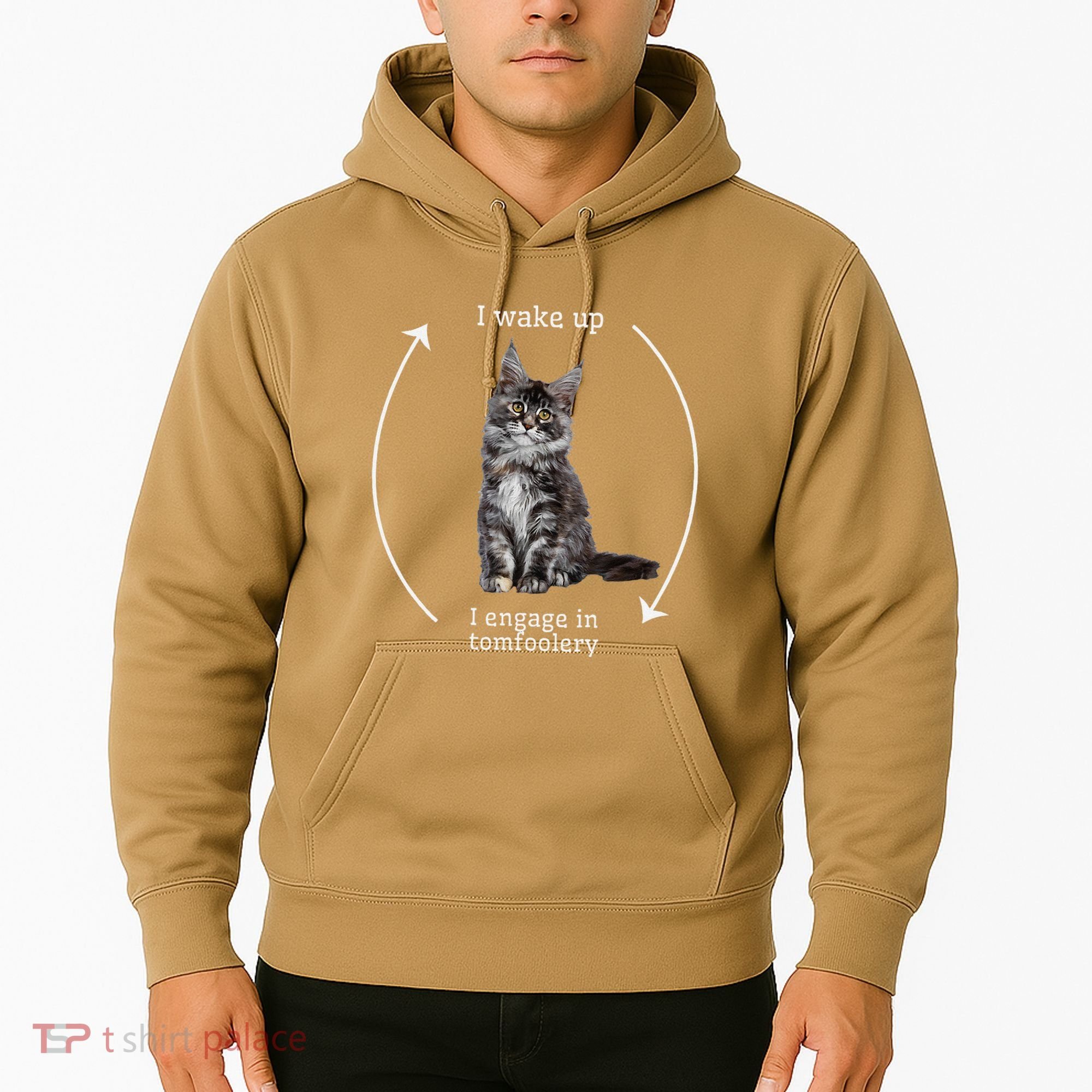 I Wake Up I Engage In Tomfoolery Silly Cat Meme Maine Coon Hoodie
