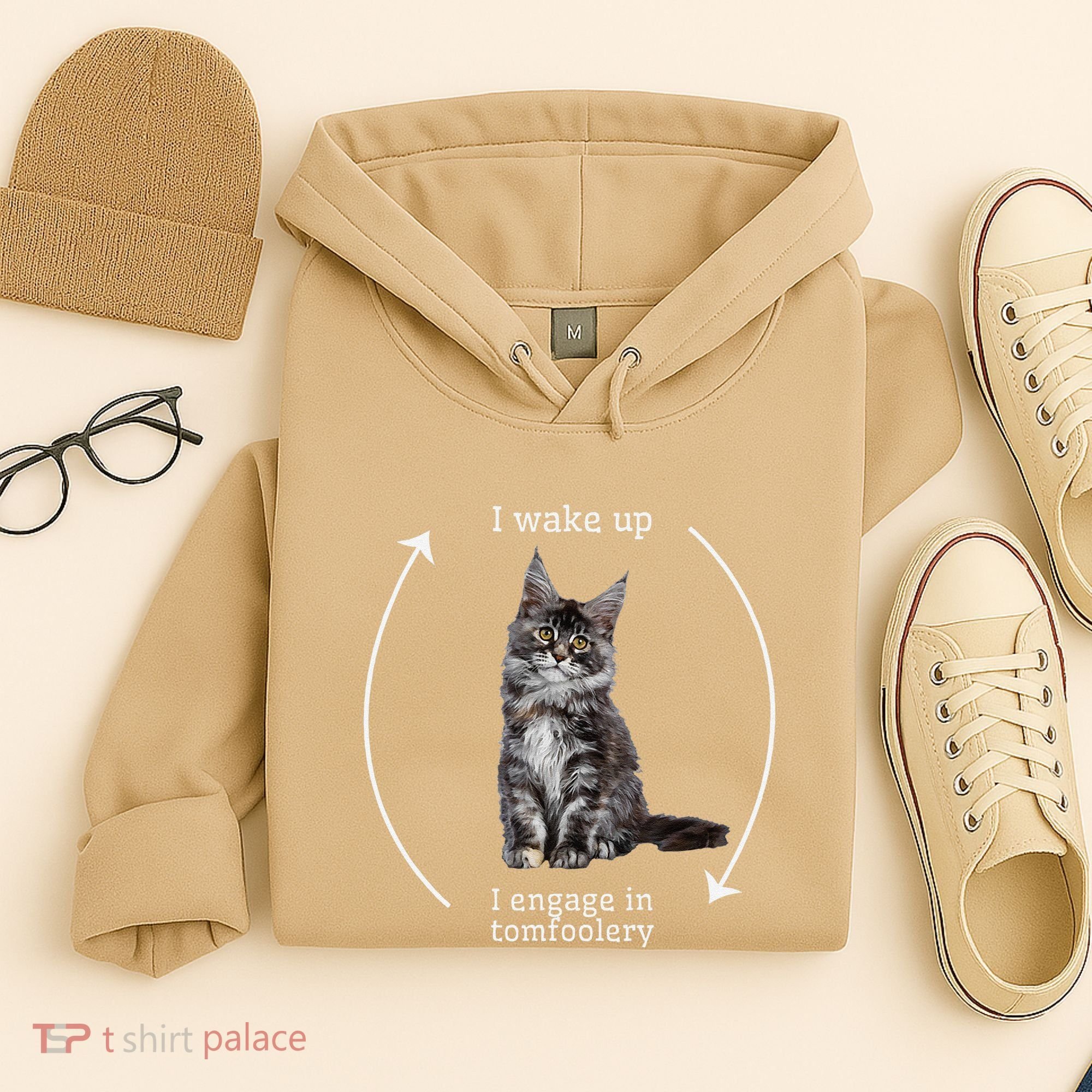 I Wake Up I Engage In Tomfoolery Silly Cat Meme Maine Coon Hoodie