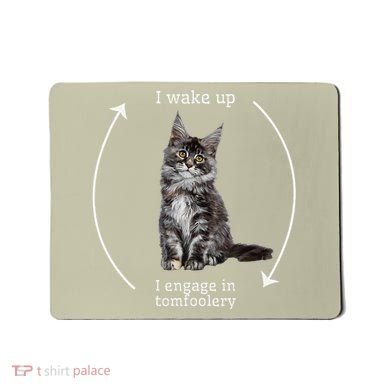 I Wake Up I Engage In Tomfoolery Silly Cat Meme Maine Coon Mousepad