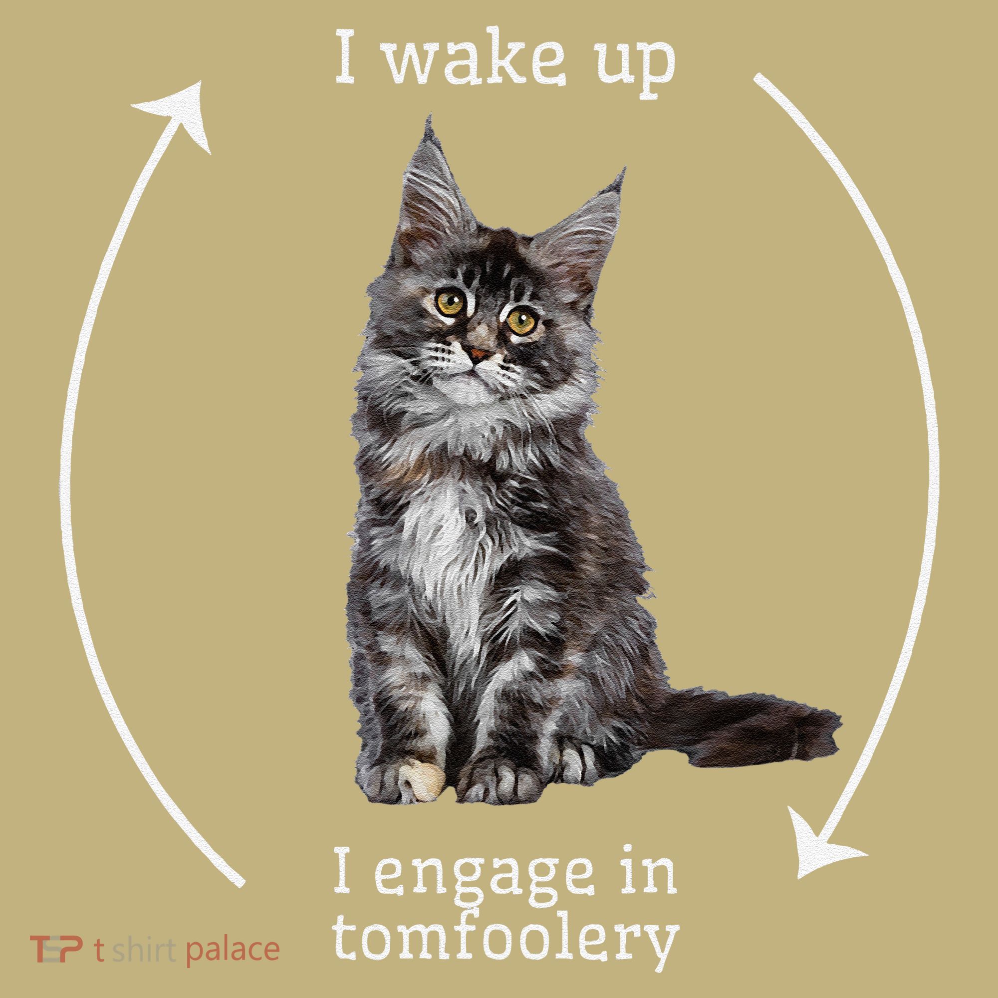 I Wake Up I Engage In Tomfoolery Silly Cat Meme Maine Coon Mousepad