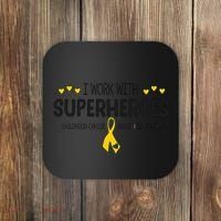 I Work With Superheroes Childhood Cancer Awareness Month Coaster thumb 0
