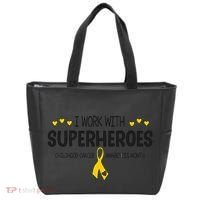 I Work With Superheroes Childhood Cancer Awareness Month Tote Bag thumb 0