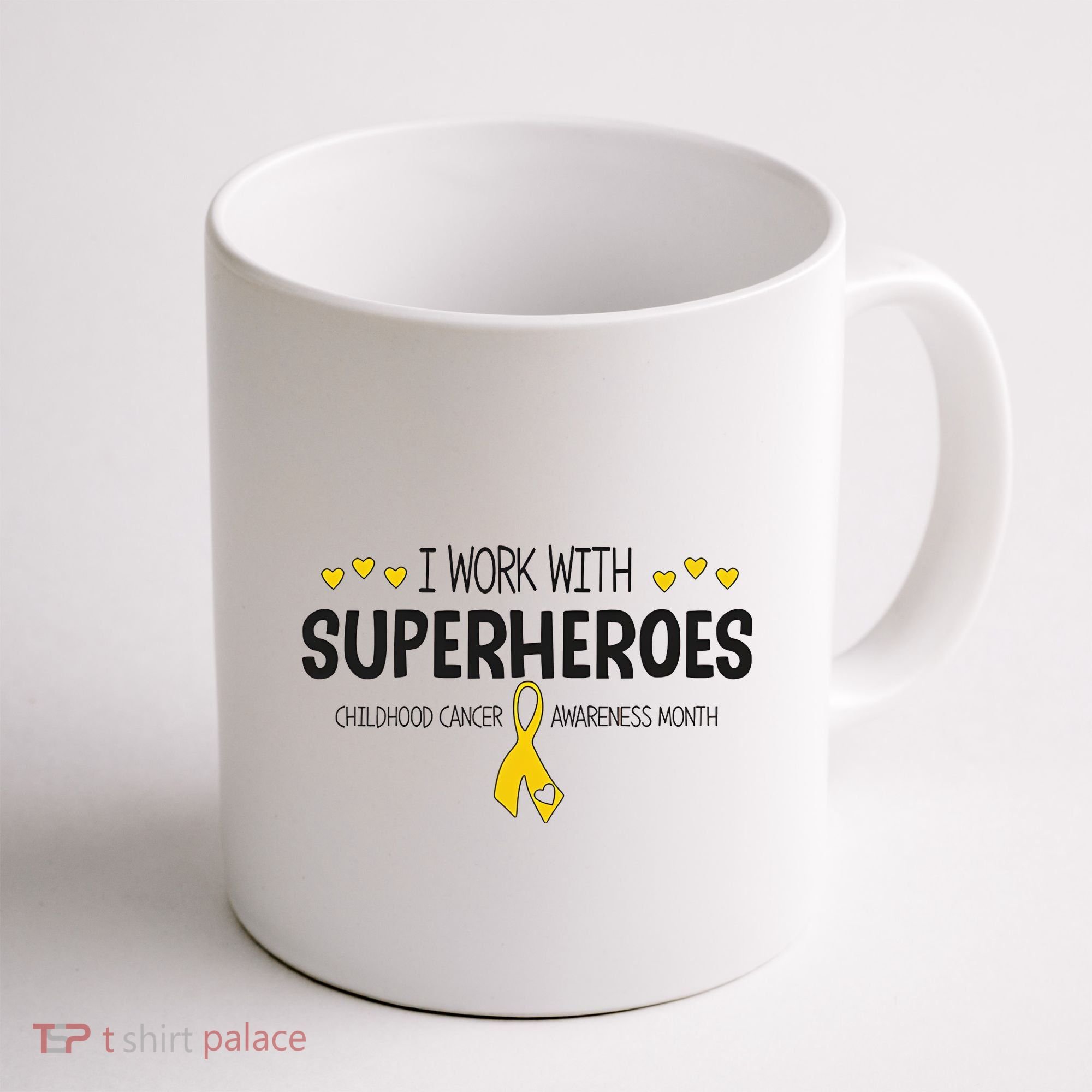 I Work With Superheroes Childhood Cancer Awareness Month Coffee Mug