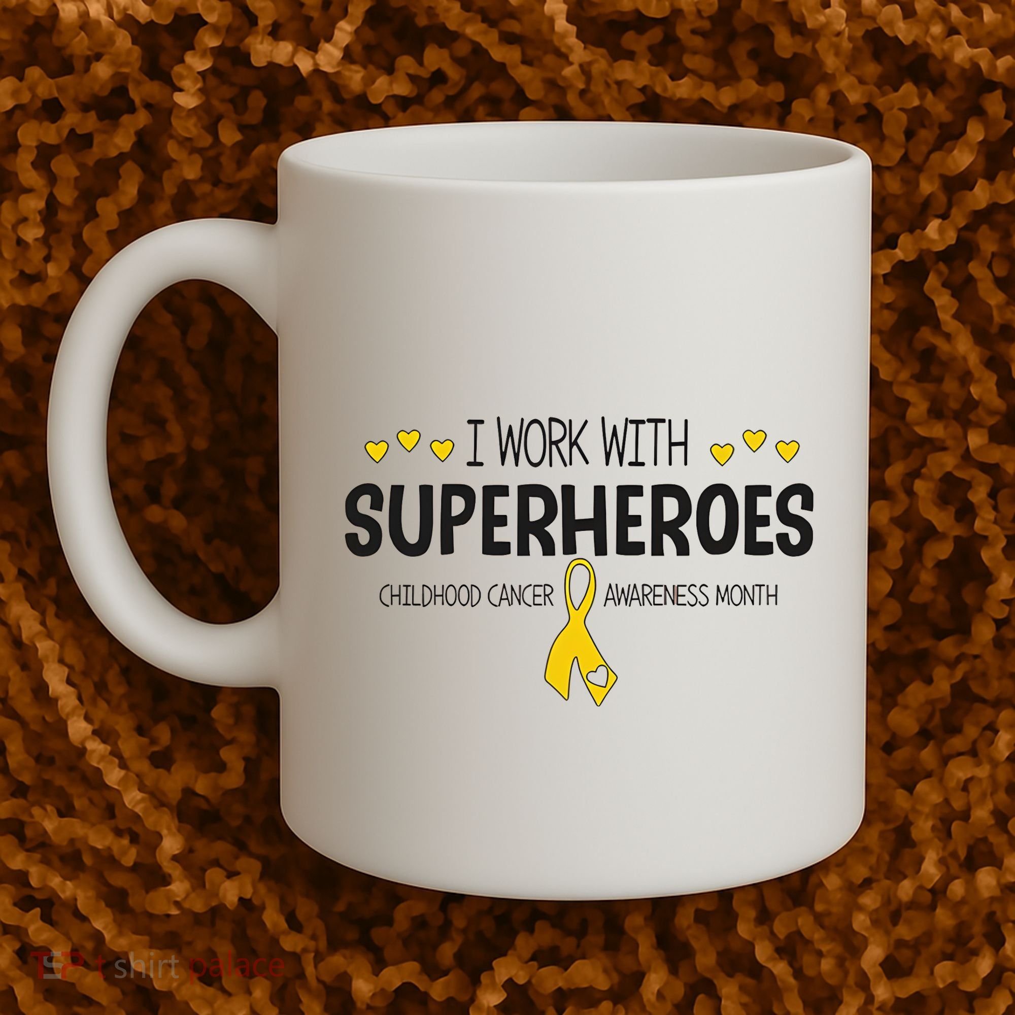 I Work With Superheroes Childhood Cancer Awareness Month Coffee Mug