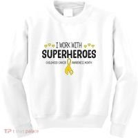 I Work With Superheroes Childhood Cancer Awareness Month Kids Sweatshirt thumb 0