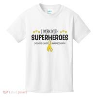 I Work With Superheroes Childhood Cancer Awareness Month Kids T-Shirt thumb 0