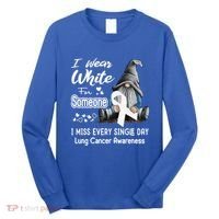 I Wear White For Someone I Miss Lung Cancer Awareness Gnome Gift Long Sleeve Shirt thumb 0